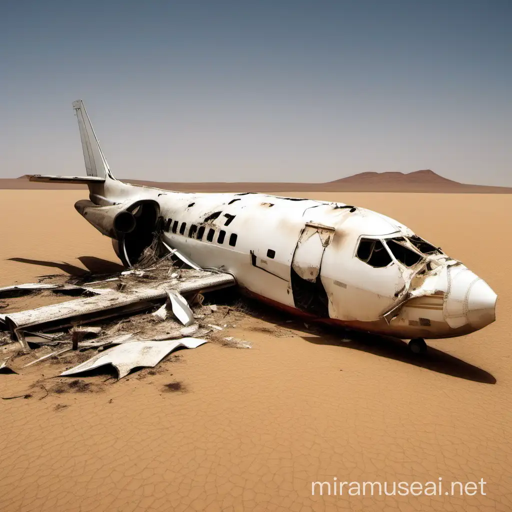 Desert Crash Site Abandoned Airplane Amid Sand Dunes