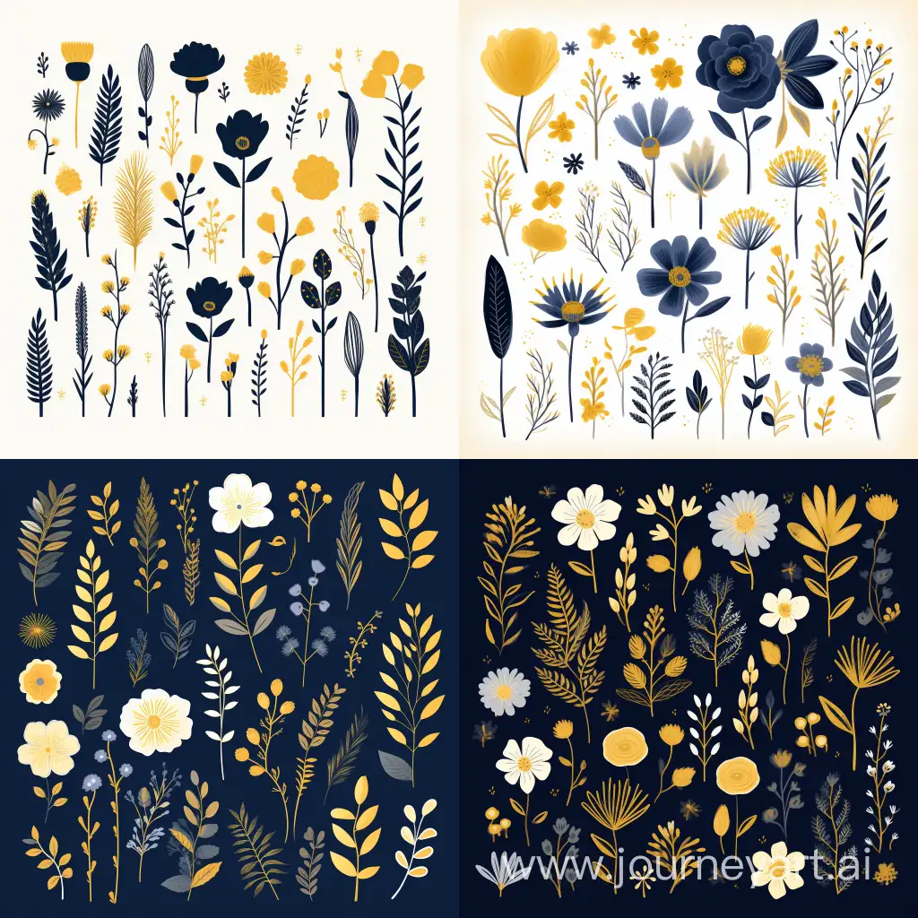 Elegant-Navy-and-Gold-Botanical-Wildflower-Clipart