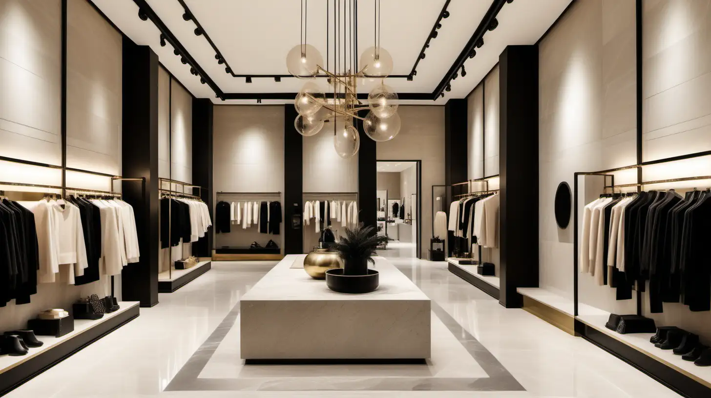 Contemporary Minimalist Fashion Boutique with High Ceilings and