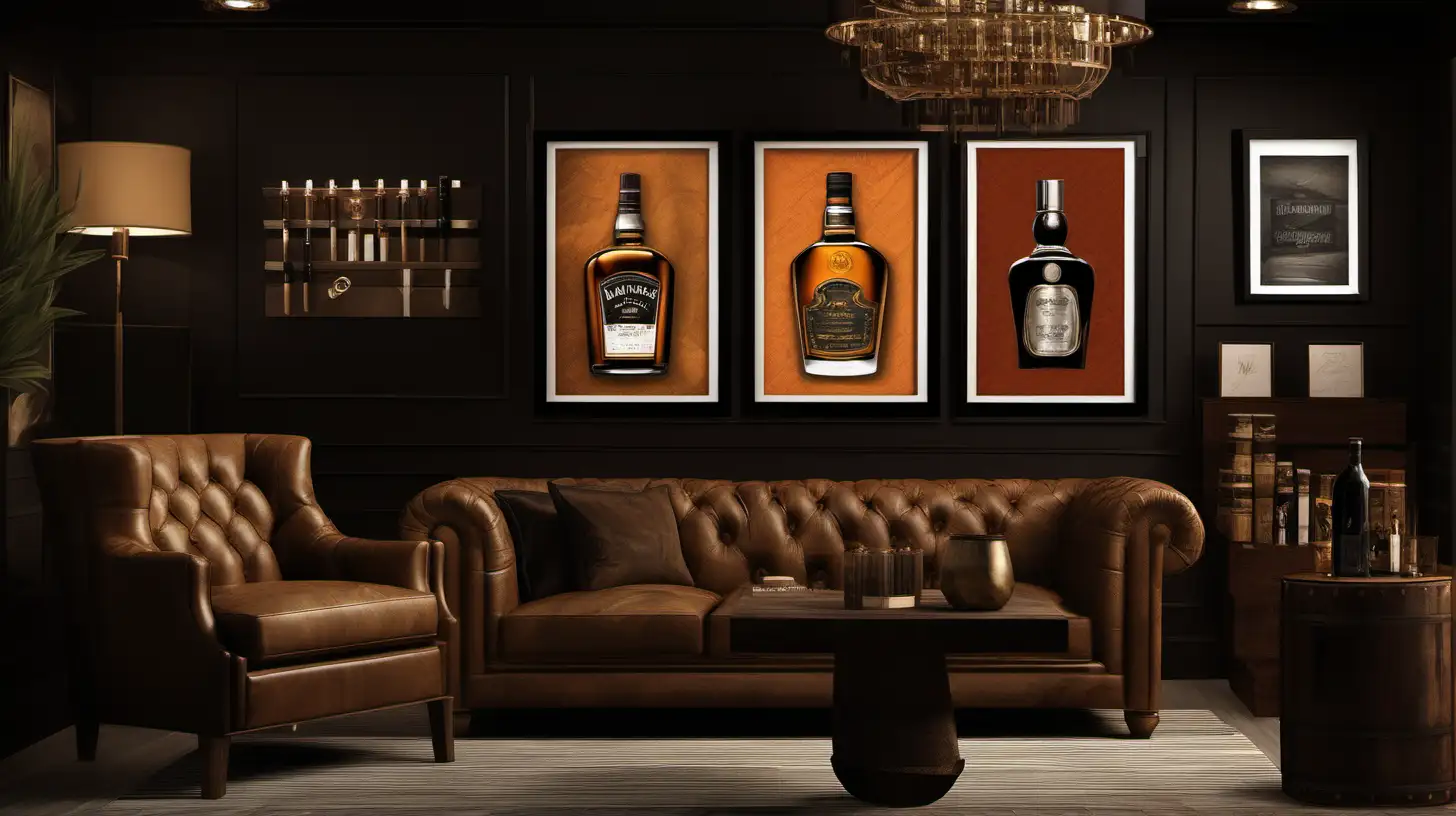 Luxurious Whiskey and Cigar Lounge with Dark and Moody Man Cave Vibes