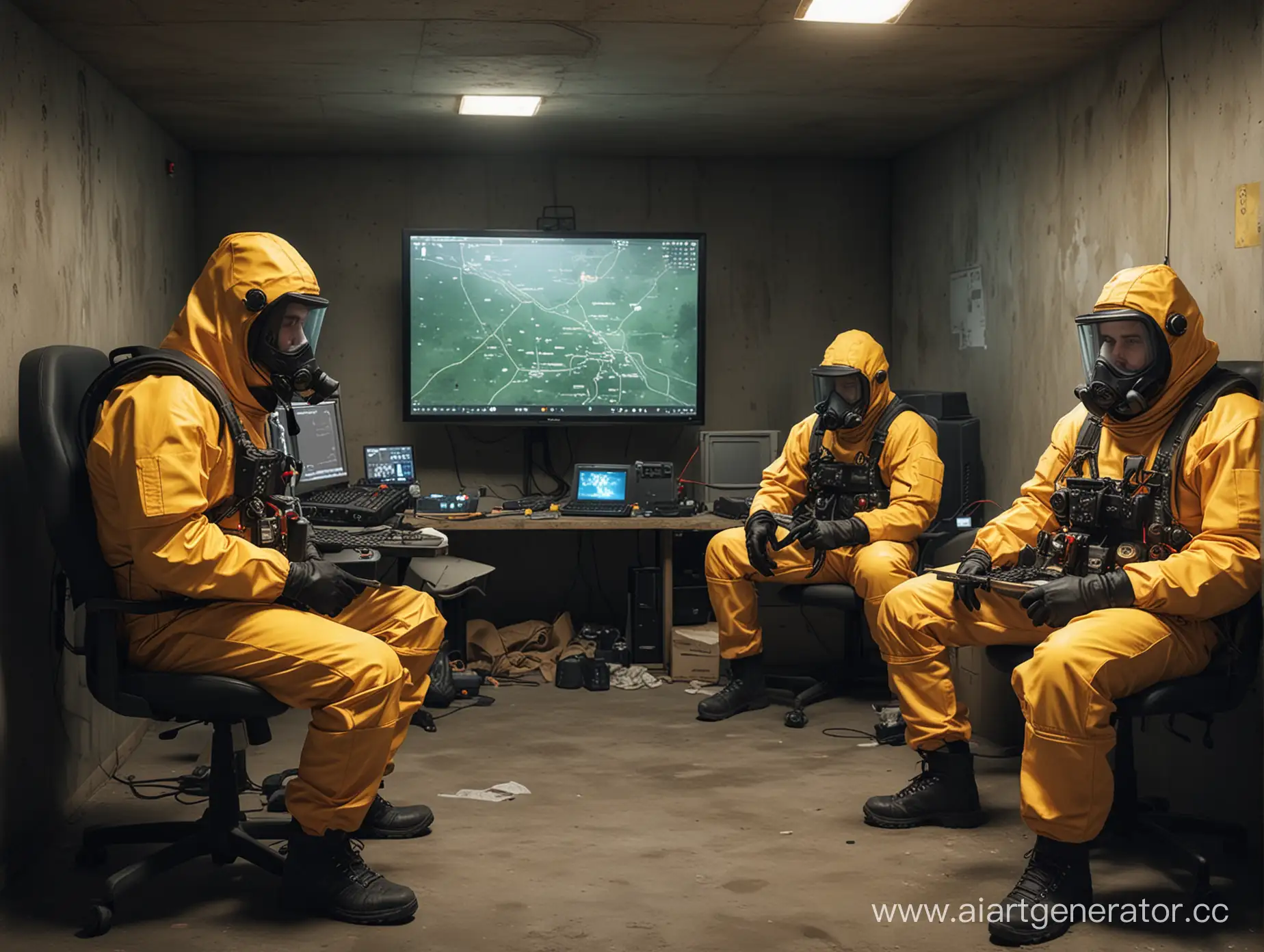 Hazmat-Suit-Gamers-in-Cyber-Bunker-Futuristic-Gaming-Experience