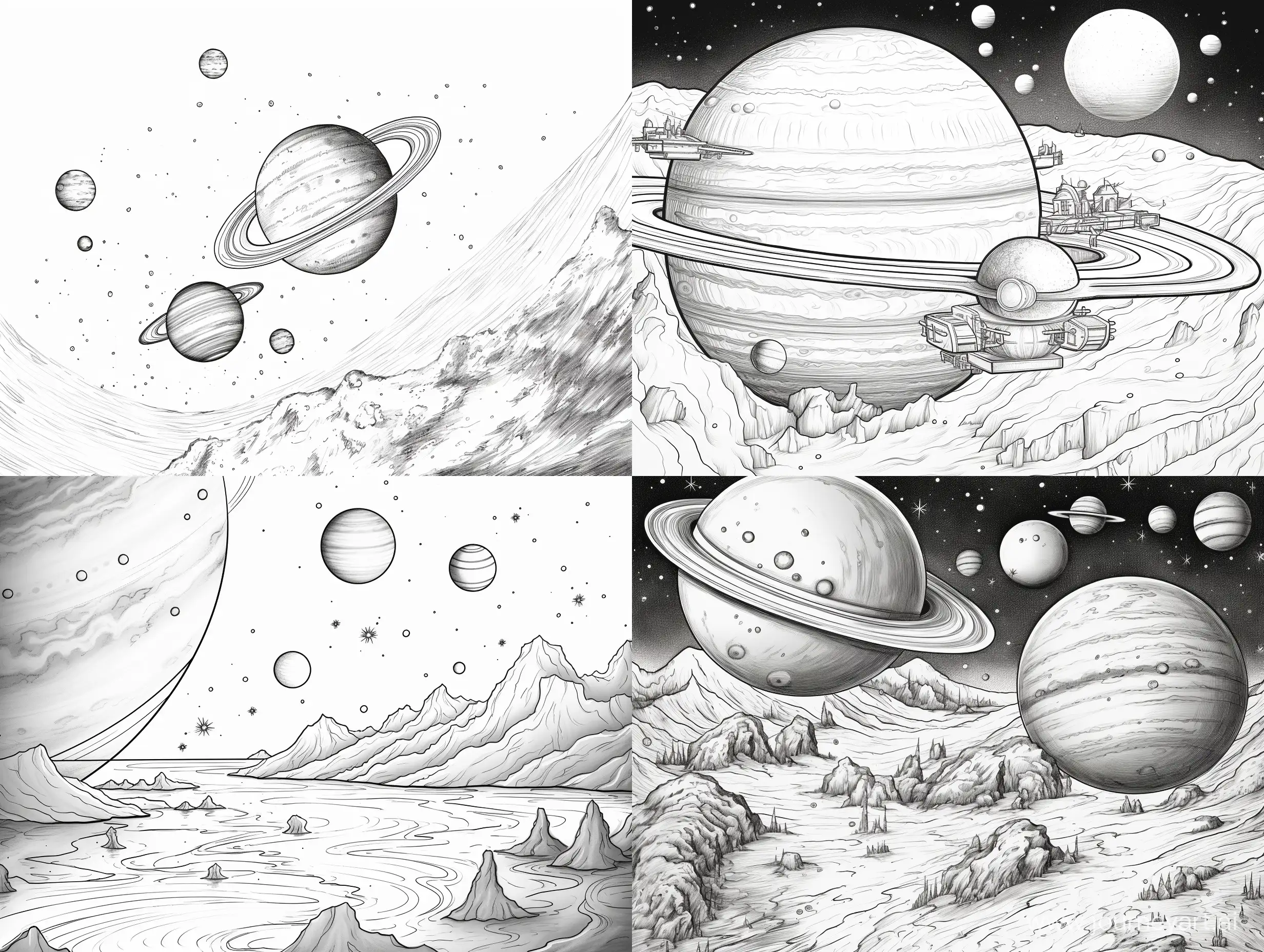coloring page, Saturn's and Jupiter's satellites