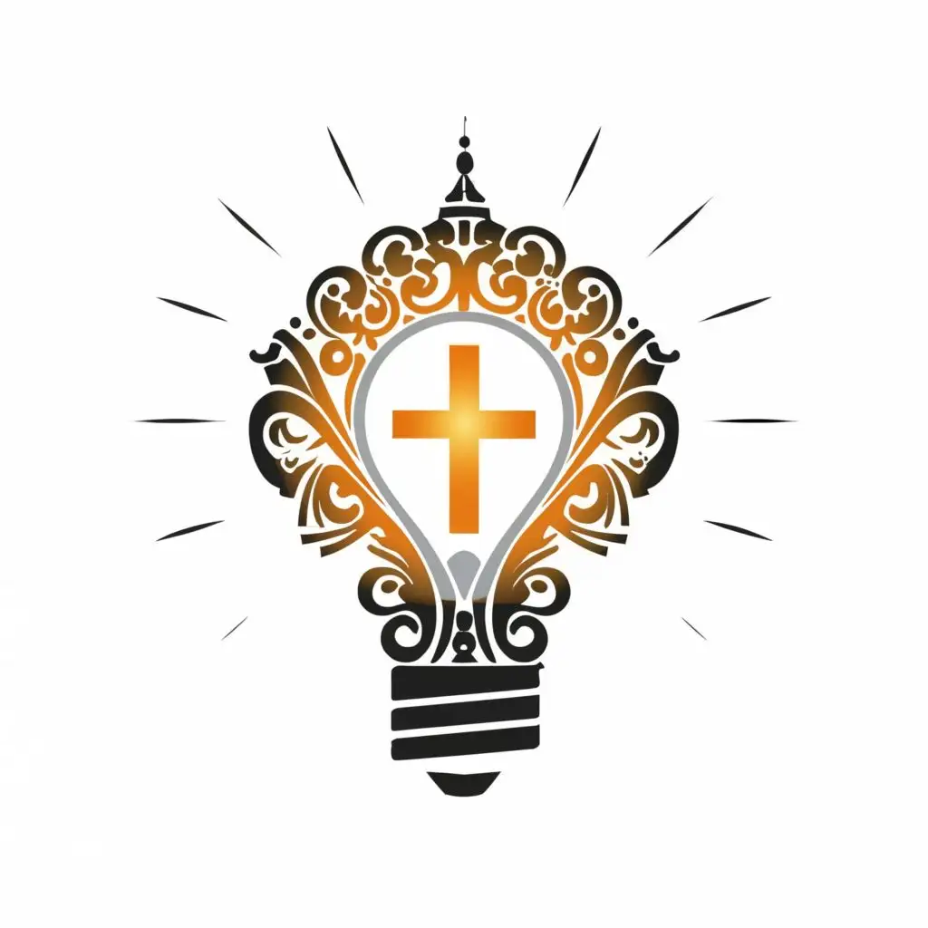logo, The author's style "The paradoxical reality of the optimal minimum of limitless possibilities" in the field of luminescent technology design for the image "Abstract light bulb, Russian Federation, Republic of Crimea, arabesque, Orthodox cross, white background, Resounding bell, AmN", with the text "___", typography