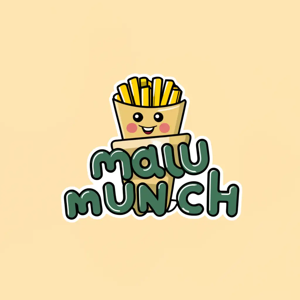a logo design,with the text "Malu Munch", main symbol:Fries and malunggay leaves,Moderate,clear background