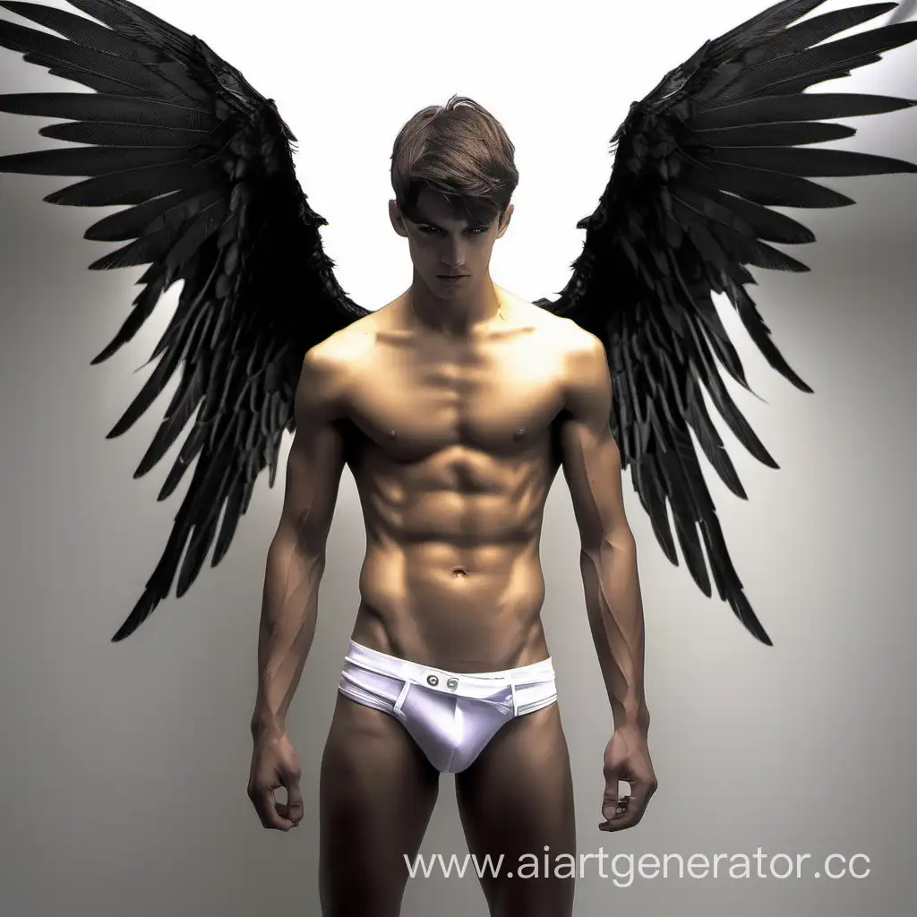 Guy, perfect body, angel,brunette, twink, slim, as, butt, naked, black wings