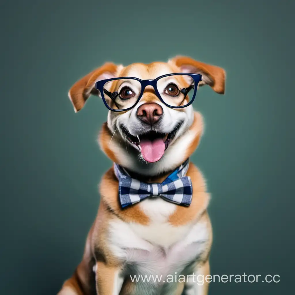 весёлый умный пёс-ученик в очках