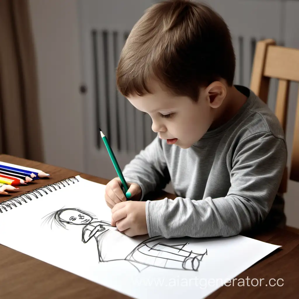 ребенок чертит чертеж