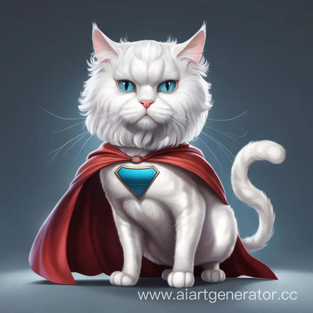 белый кот шотландской породы как супер герой