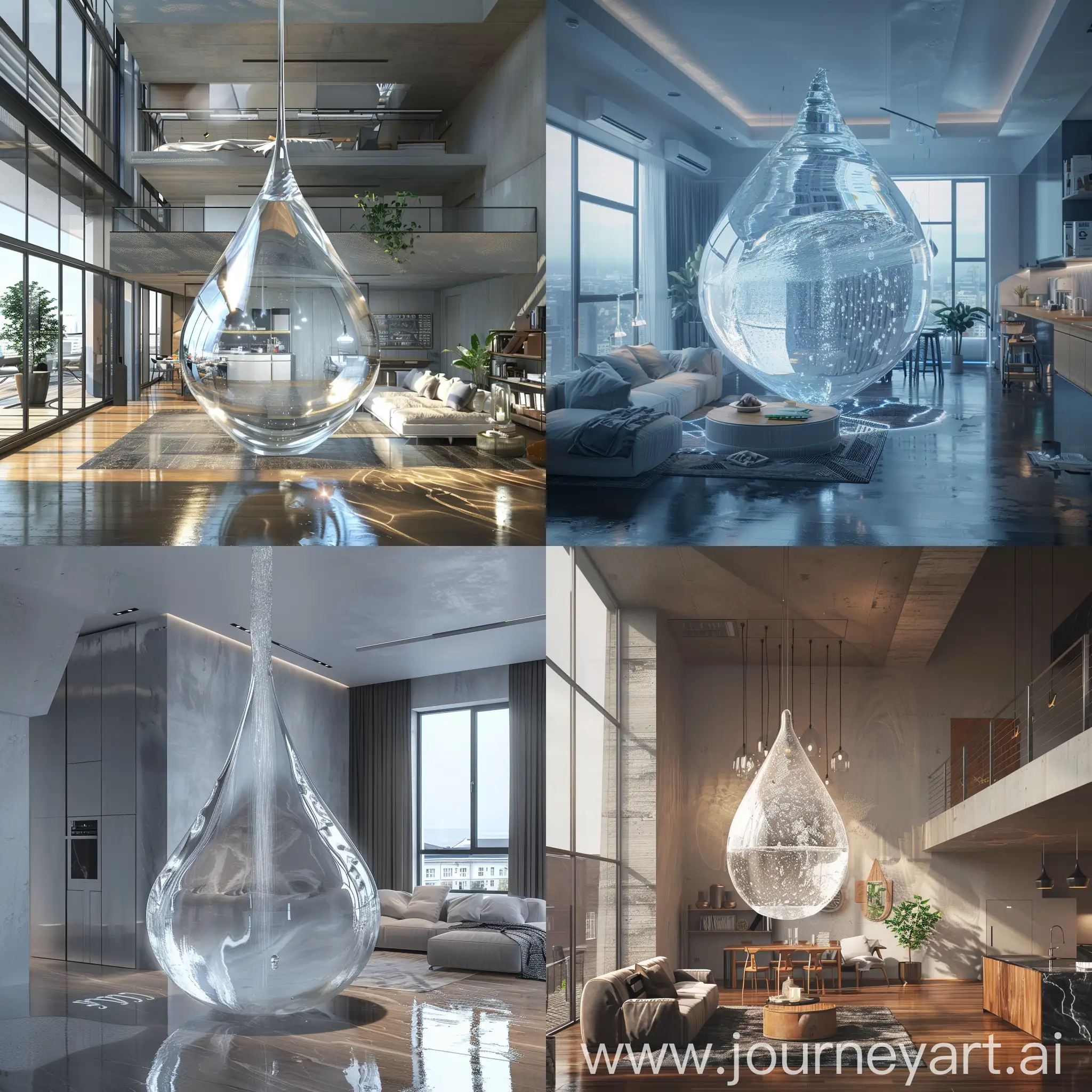 Surreal-Apartment-Scene-with-Enormous-Water-Drop