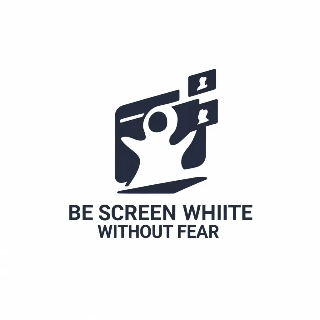 a logo design,with the text "Be screen whitouth fear", main symbol:Human with no fear in showing himself on social media video,Minimalistic,be used in Internet industry,clear background