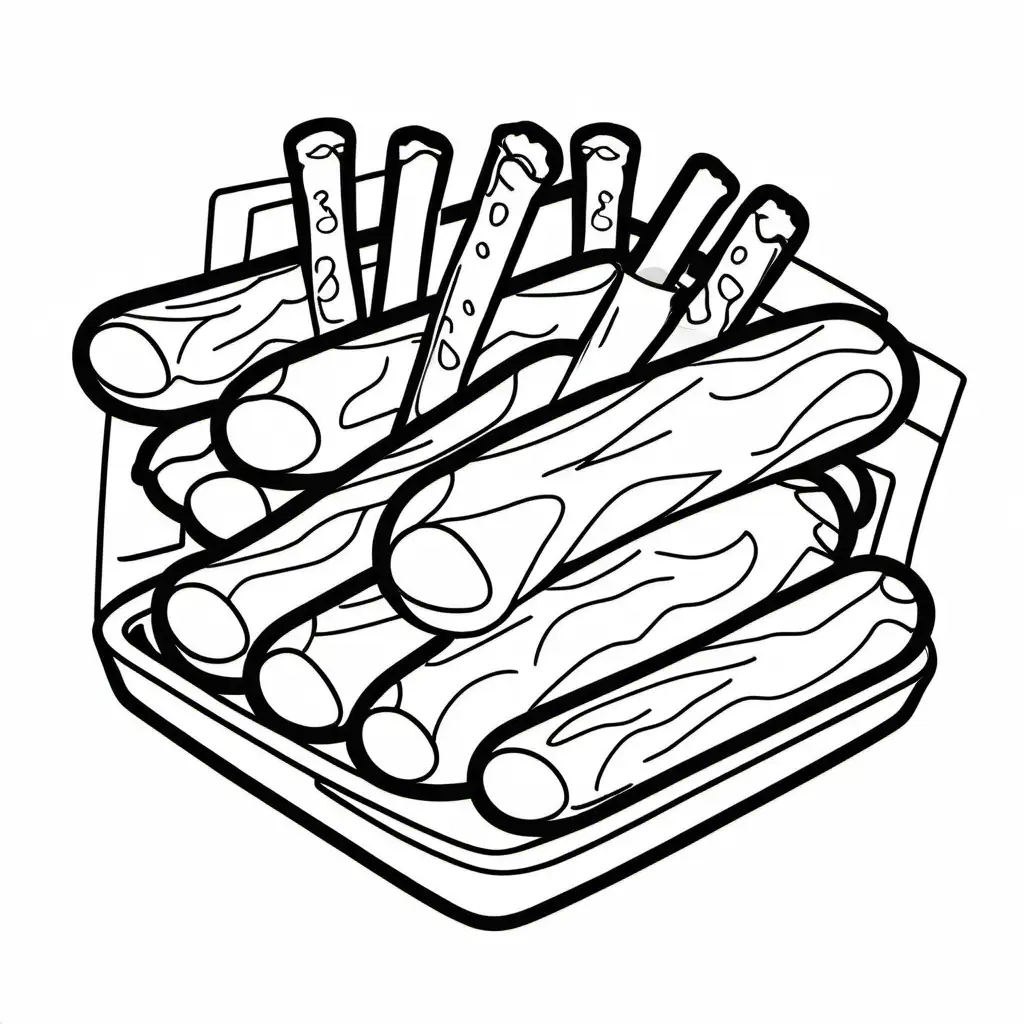 Mozzarella Sticks food bold line and easy for kids, Coloring Page, black and white, line art, white background, Simplicity, Ample White Space. The background of the coloring page is plain white to make it easy for young children to color within the lines. The outlines of all the subjects are easy to distinguish, making it simple for kids to color without too much difficulty