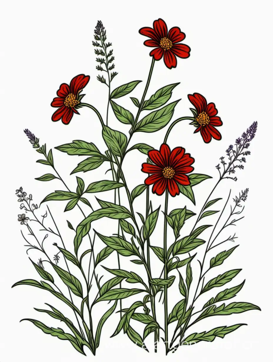 Elegant-Red-Wildflower-Cluster-4K-Botanical-Lines-Art-on-White-Background