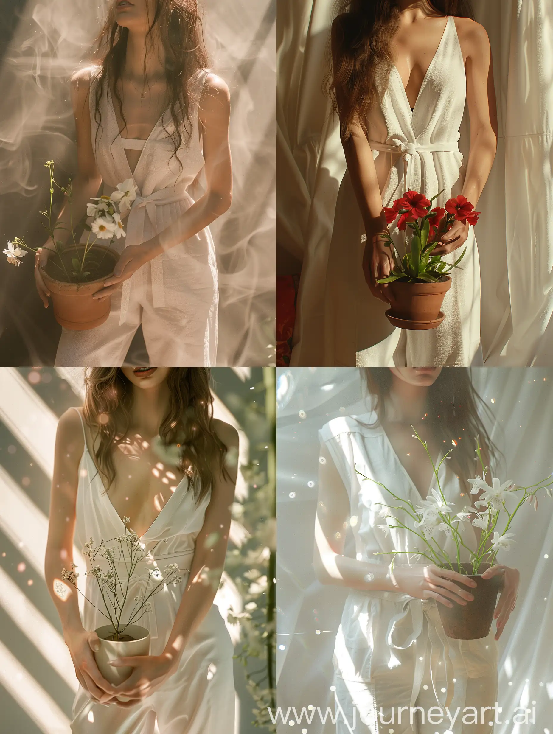 Elegant-Woman-Holding-Flower-Pot-in-White-Jumpsuit-HighResolution-Artwork-with-Film-Photography-Aesthetics