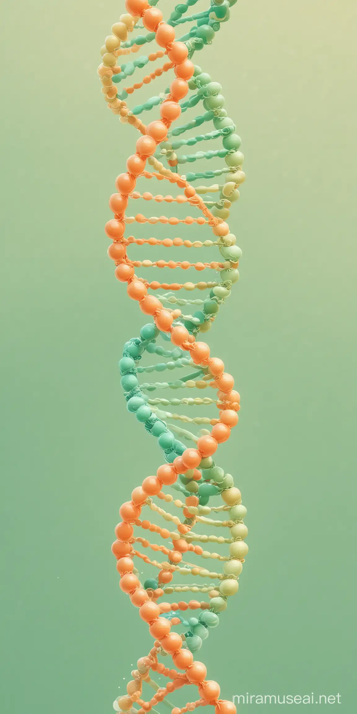ДНК, мультипликационный стиль, Disney, пастельные цвета, зелёный, оранжевый
