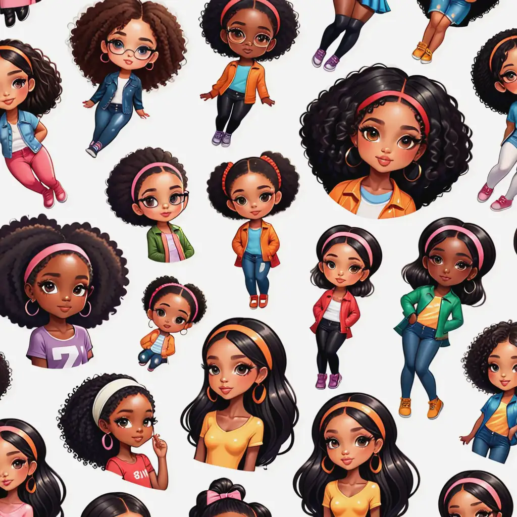 Fashionable Cartoon Black Girls Sticker Collection