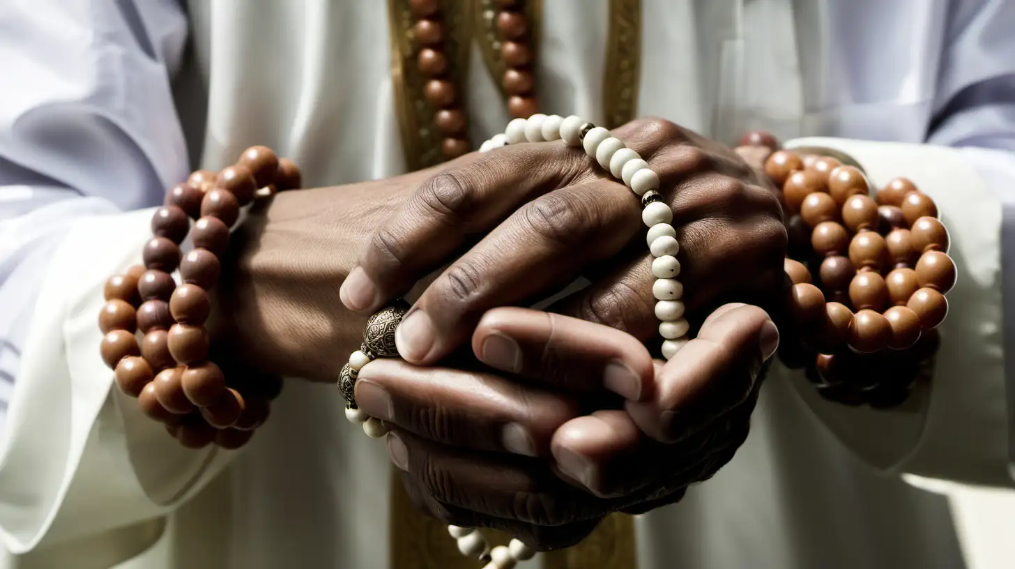 close up of muslim hands praying with praying beads