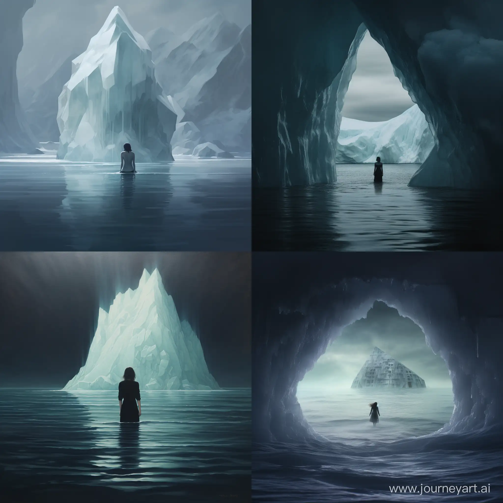 Lonely-Girl-Under-the-Iceberg-A-Surreal-Artistic-Composition