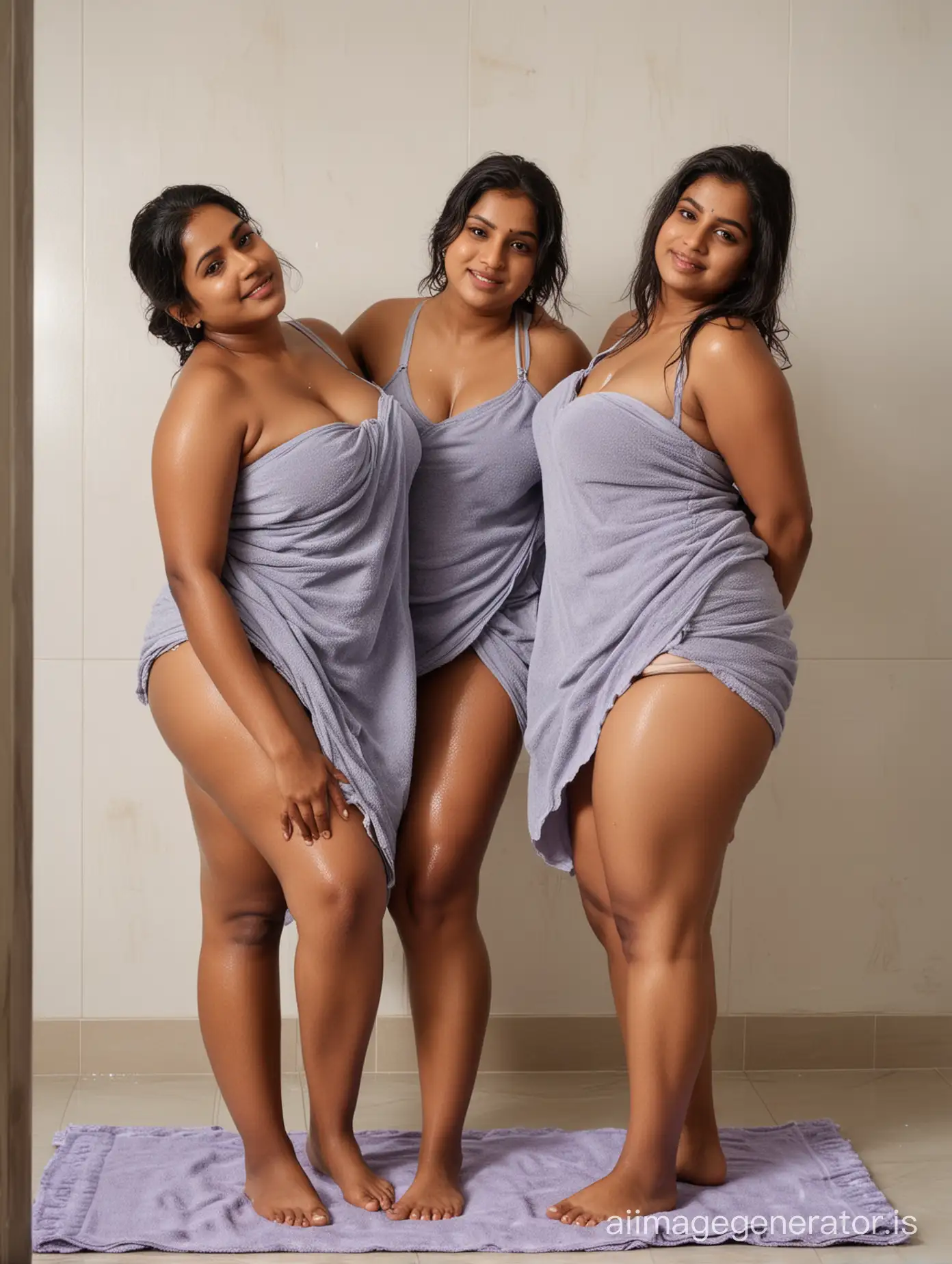 Indian women plus size on towel in room after getting wet in water posing to get intimate
