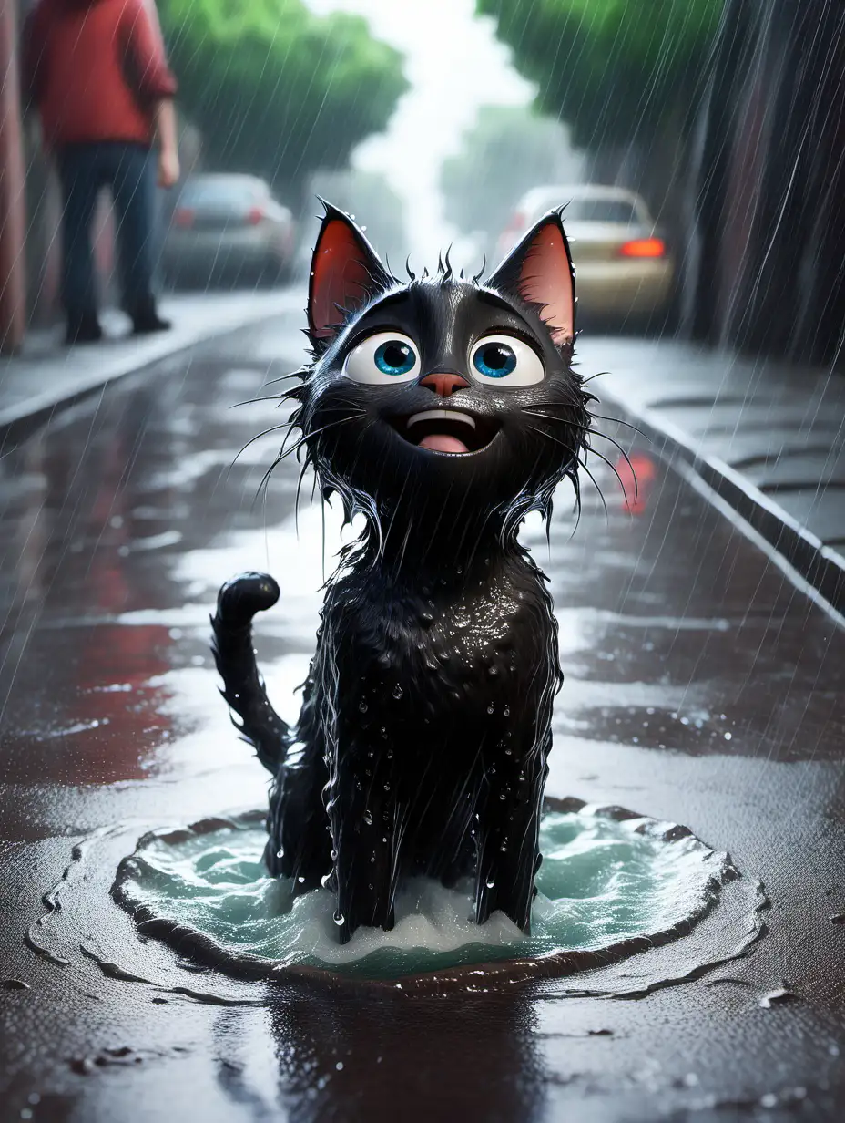 a soaking wet cat, pixar style