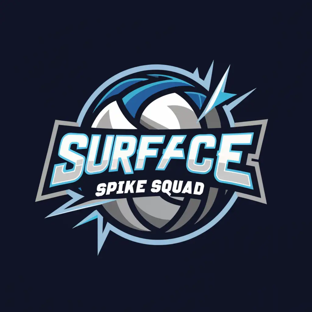 a logo design,with the text "Surface Spike Squad", main symbol:volleyball,Moderate,clear background