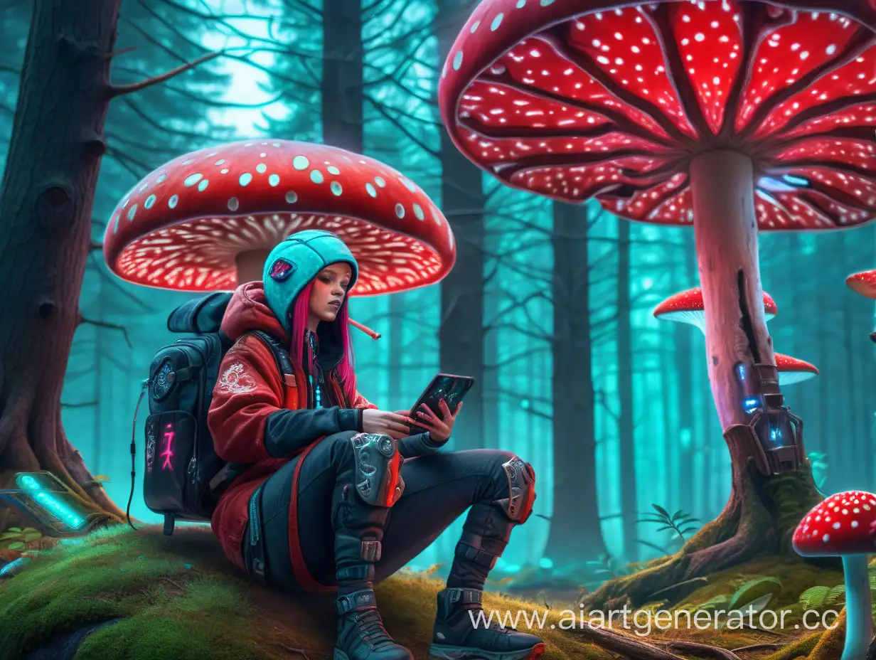 Cyberpunk-Forest-with-Fly-Agarics-and-Shamans