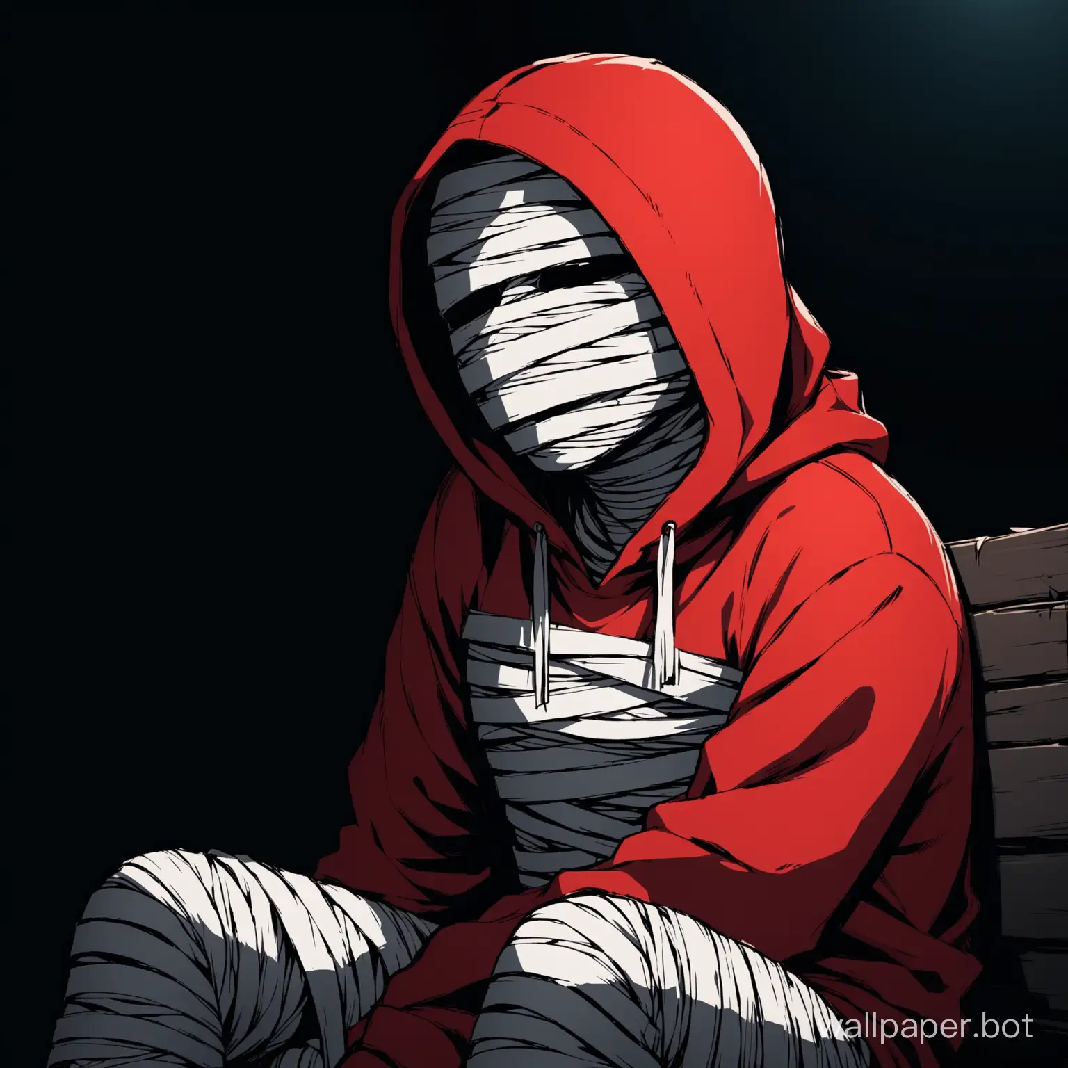 Man-in-Red-Hoodie-Crying-in-Darkness-with-Bandaged-Face