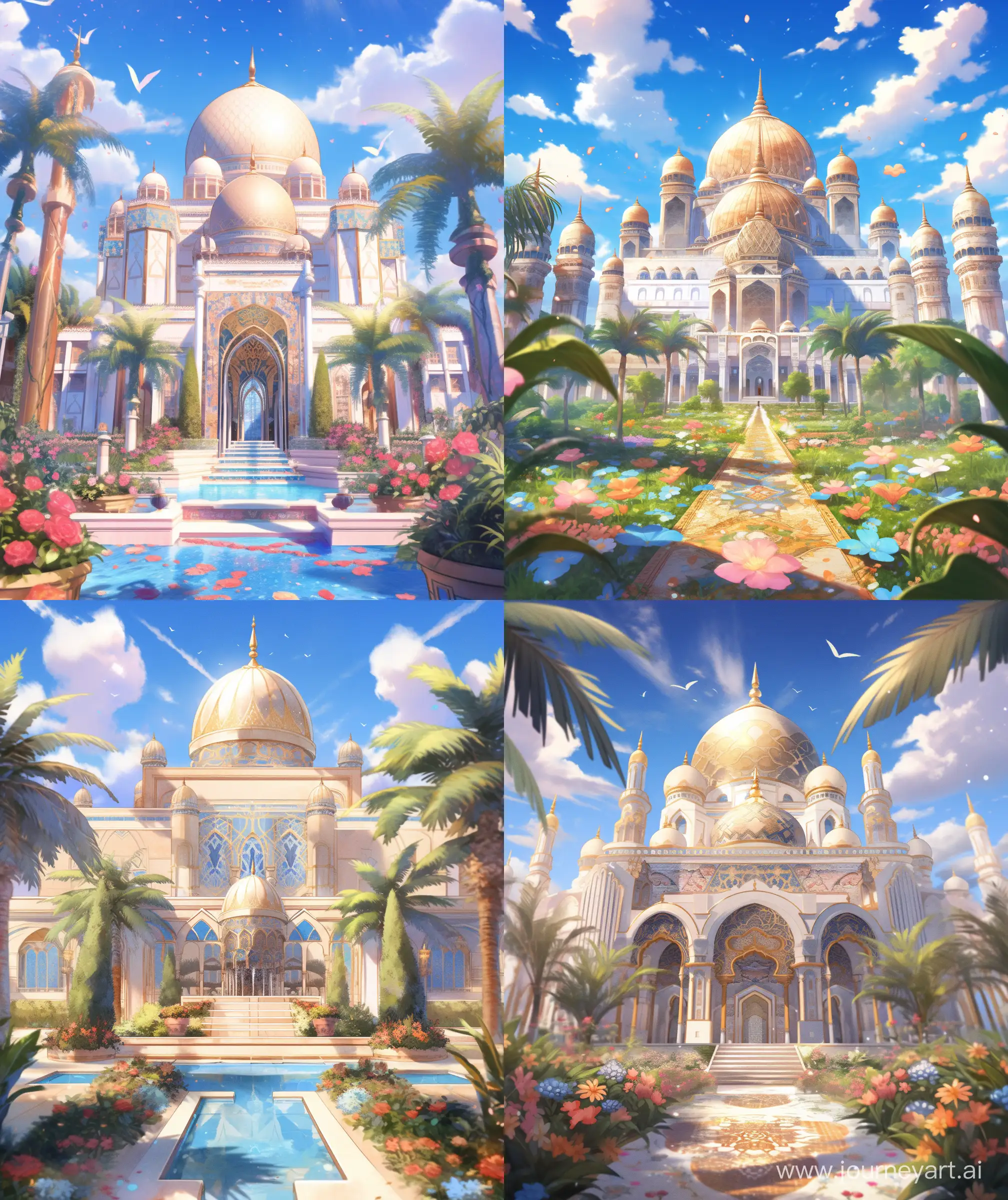 Fantasy-Arabian-Oasis-with-Butterfly-and-Temple-in-Makoto-Shinkai-Style