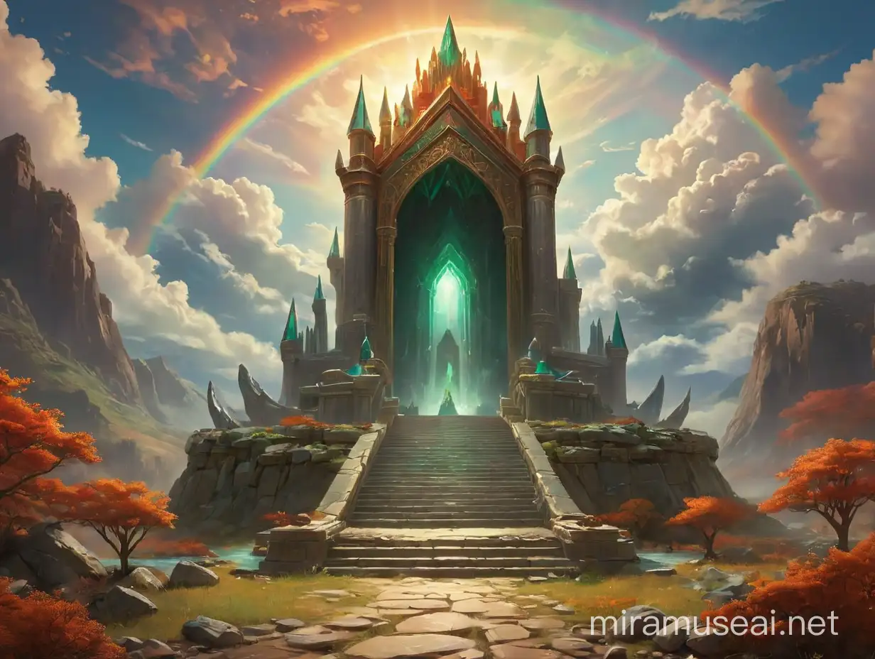 Celestial Throne with Jasper and Carnelian Shine Under Emerald Rainbow