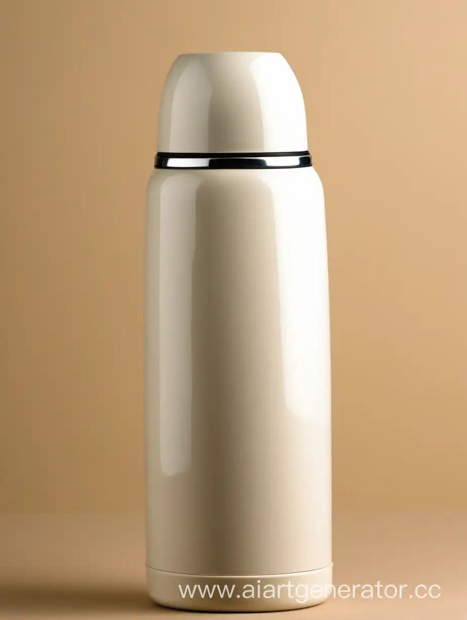 White-Thermos-on-Beige-Background