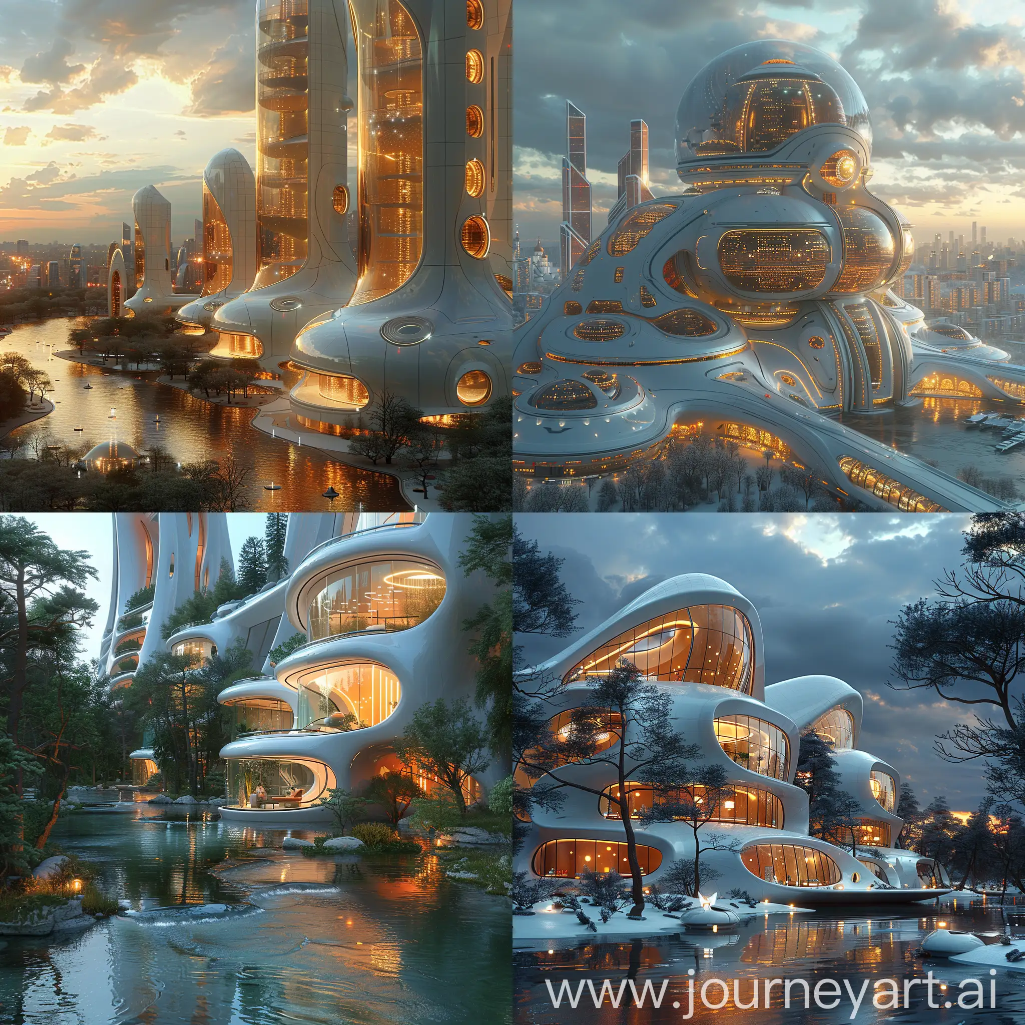 Ultra-modern futuristic Moscow, ultramodern futuristic Moscow, biomimicry, octane render --stylize 1000