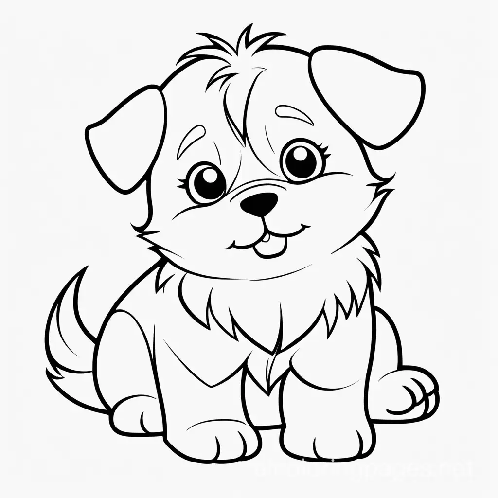 puppy, chubby cheeks, fluffy paws, snuggly , Coloring Page, black and white, line art, white background, Simplicity, Ample White Space. The background of the coloring page is plain white to make it easy for young children to color within the lines. The outlines of all the subjects are easy to distinguish, making it simple for kids to color without too much difficulty