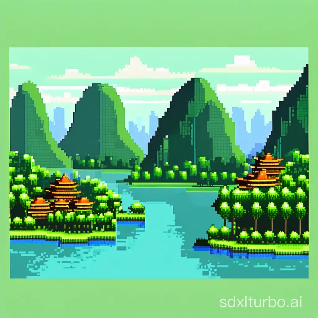 Guilin Landscape in Pixel Style,High Quality