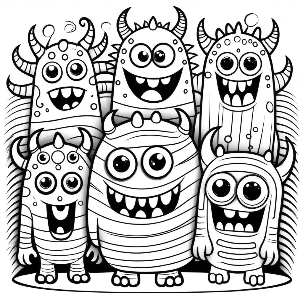 Thick lines colouring page funny monsters for kids