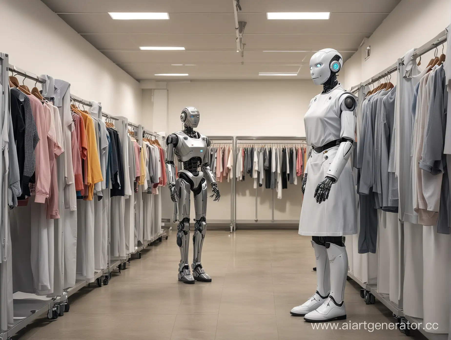 робот гардеробщик принимает одежду у студентов и стоит в гардеробе развешивает одежду
