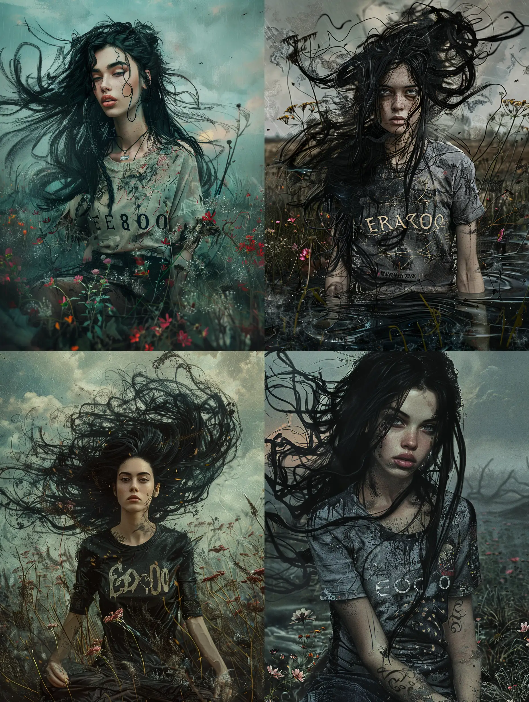 Surreal-Woman-with-Windy-Hair-Amidst-Flowers-in-Apocalyptic-Landscape