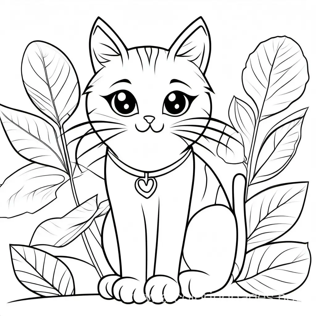 cat, Coloring Page, black and white, line art, white background, Simplicity, Ample White Space. The background of the coloring page is plain white to make it easy for young children to color within the lines. The outlines of all the subjects are easy to distinguish, making it simple for kids to color without too much difficulty