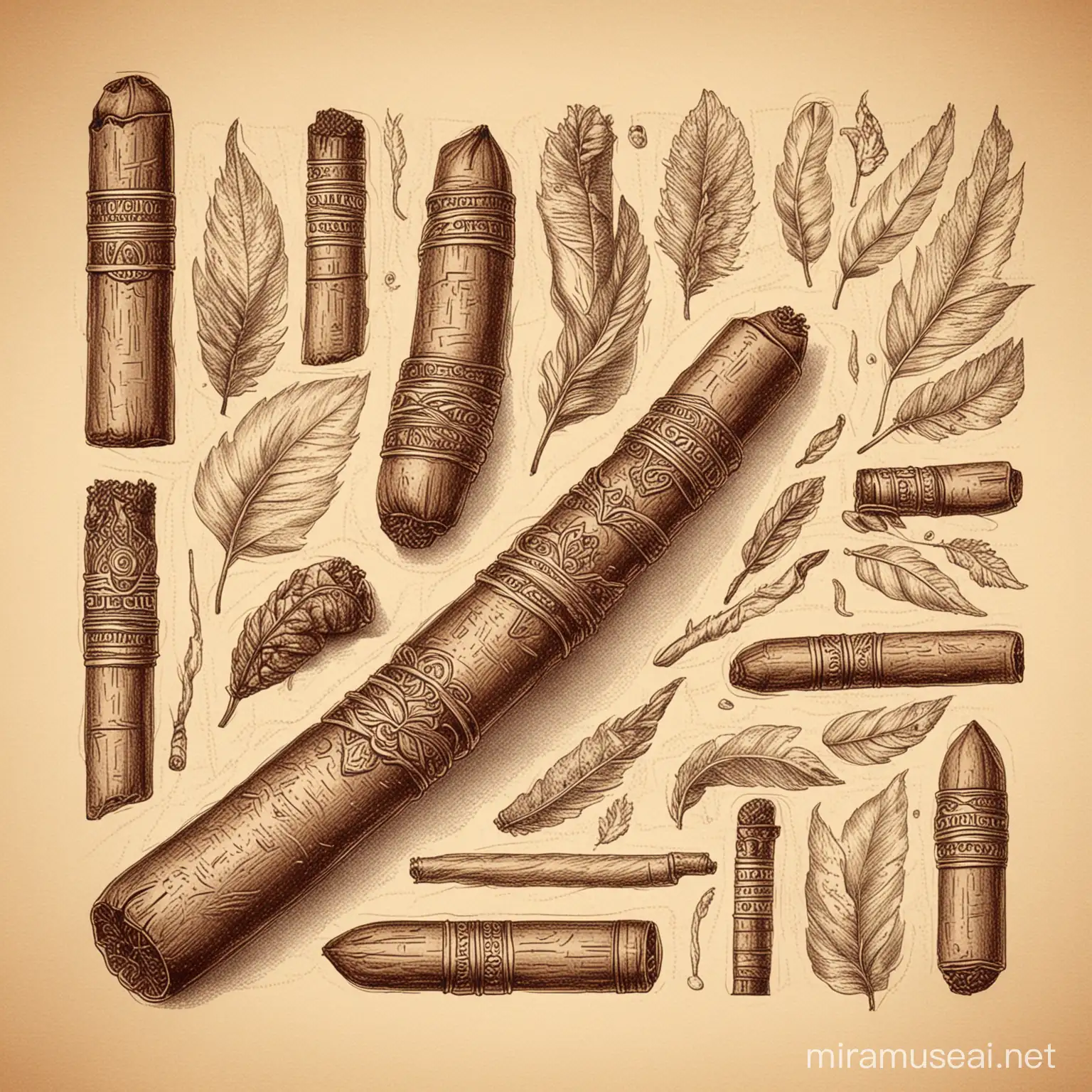 make lots of hand-drawn doodles illustrations of cigars