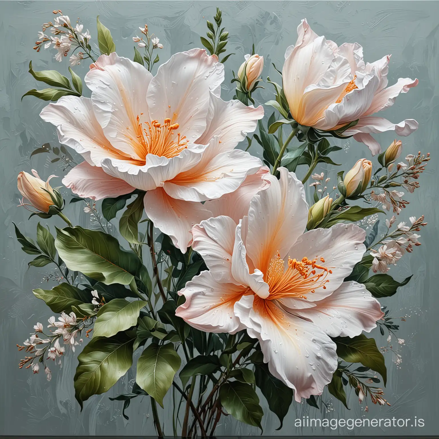 A hyperrealistic Graceful floral painting with thick strokes of impasto