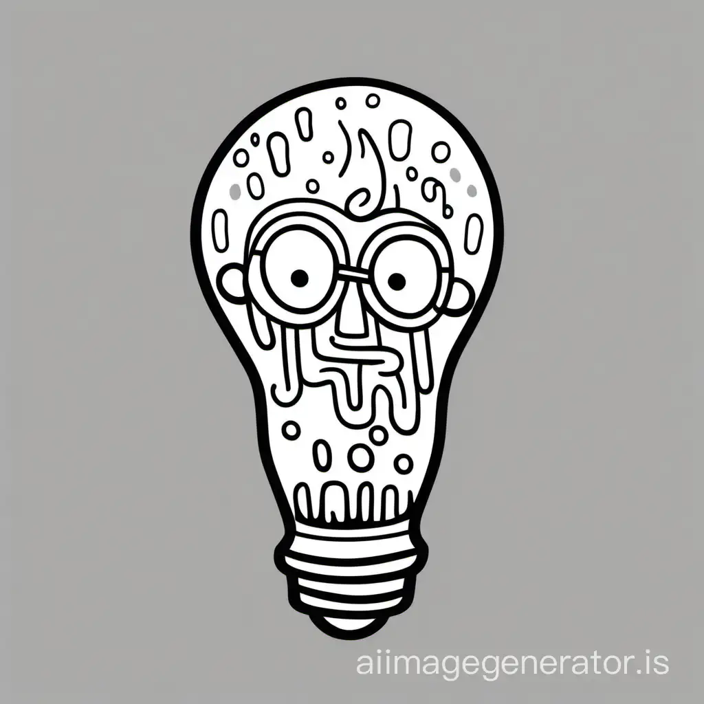 a lightbulb filled with beer, big foam head in doodle/icon style black and white