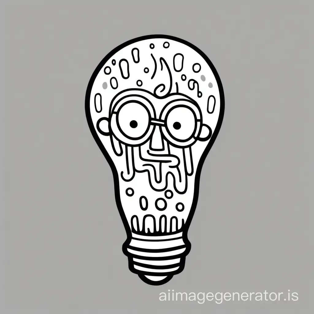 a lightbulb filled with beer, big foam head in doodle/icon style black and white 