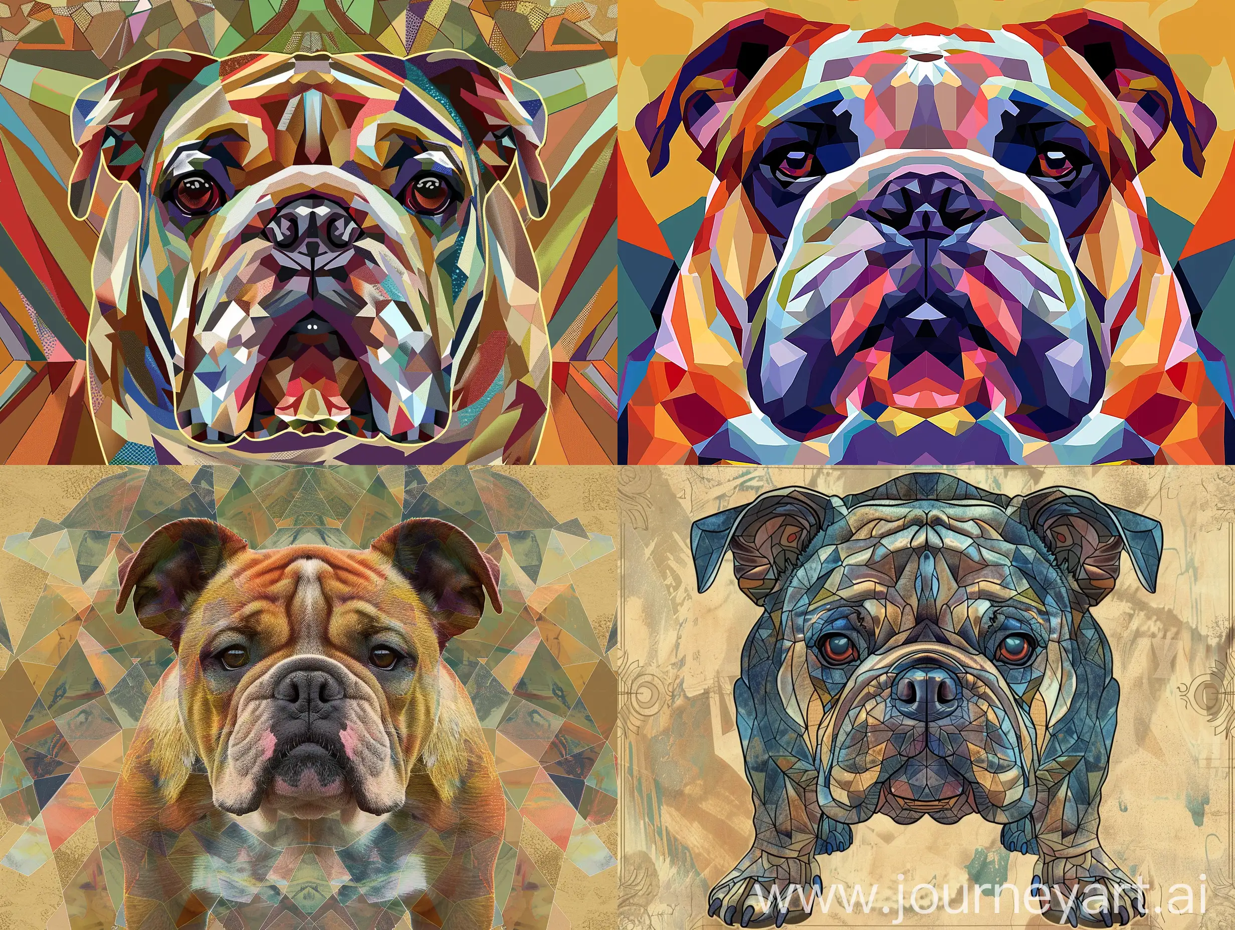 british bulldog, in the style of art deco, kaleidoscopic