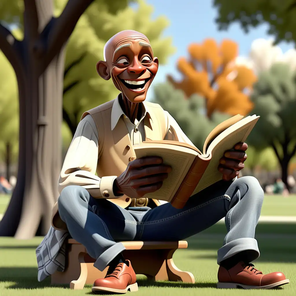 Joyful African American Elder Reading in Park Setting