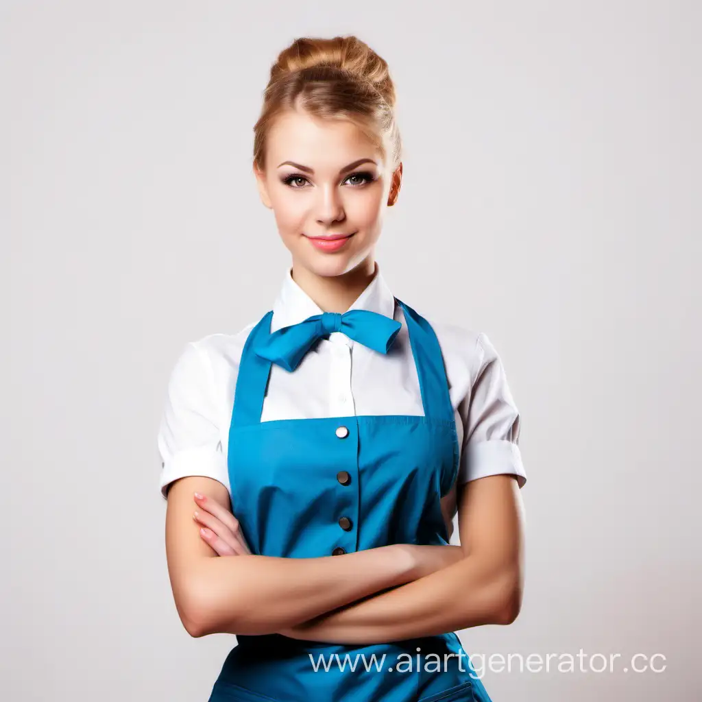 Vibrant-FullLength-Photo-of-a-Young-Beautiful-Waitress-on-a-Solid-Light-Background