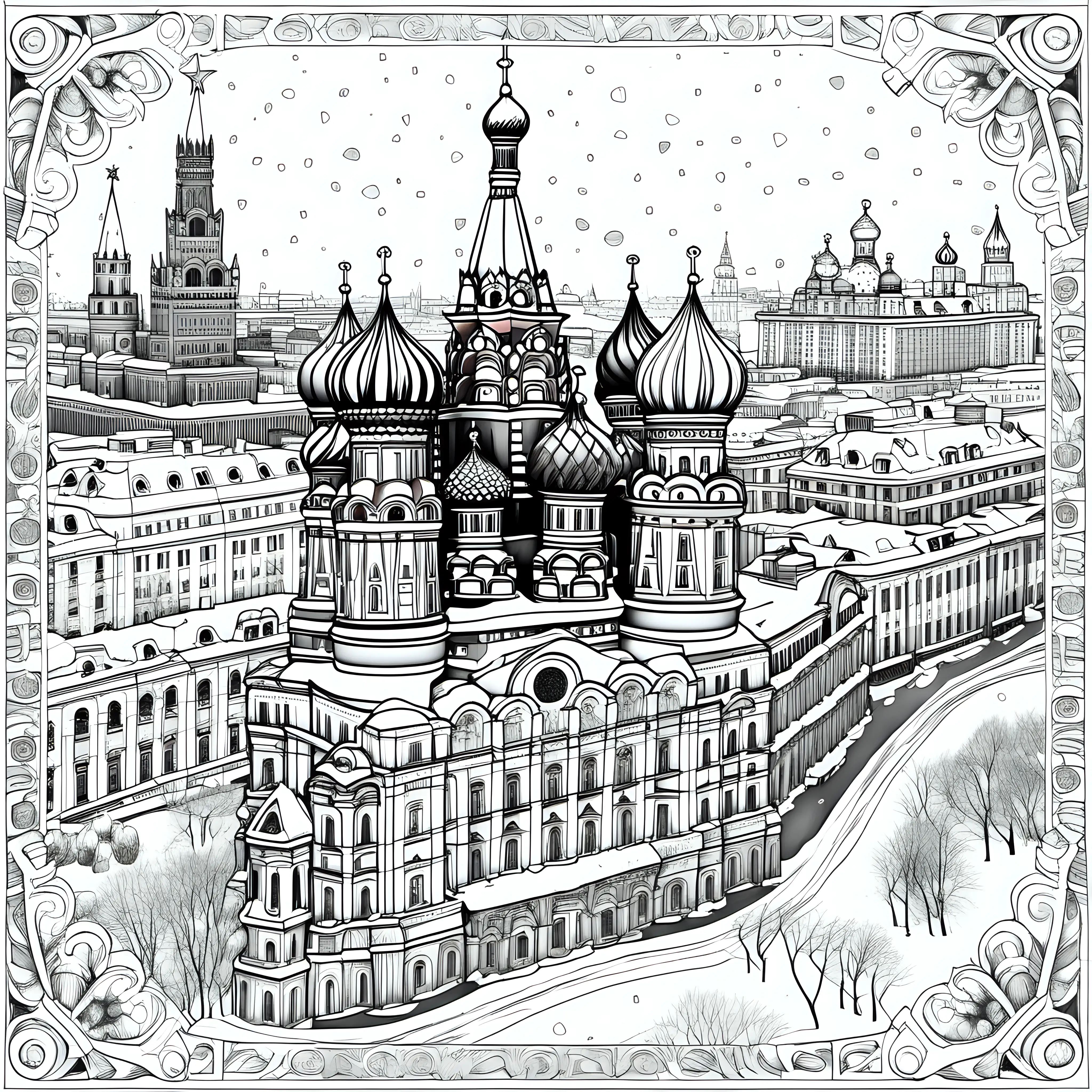 moscow in winter highly detailed coloring page for adults with snow 








