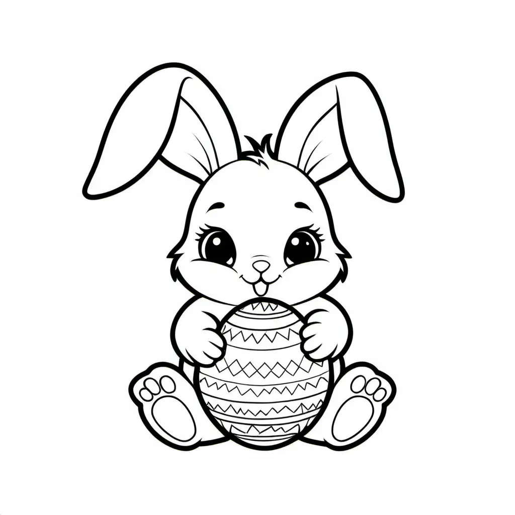 baby bunny hold easter egg
for kid
no background, Coloring Page, black and white, line art, white background, Simplicity, Ample White Space. The background of the coloring page is plain white to make it easy for young children to color within the lines. The outlines of all the subjects are easy to distinguish, making it simple for kids to color without too much difficulty