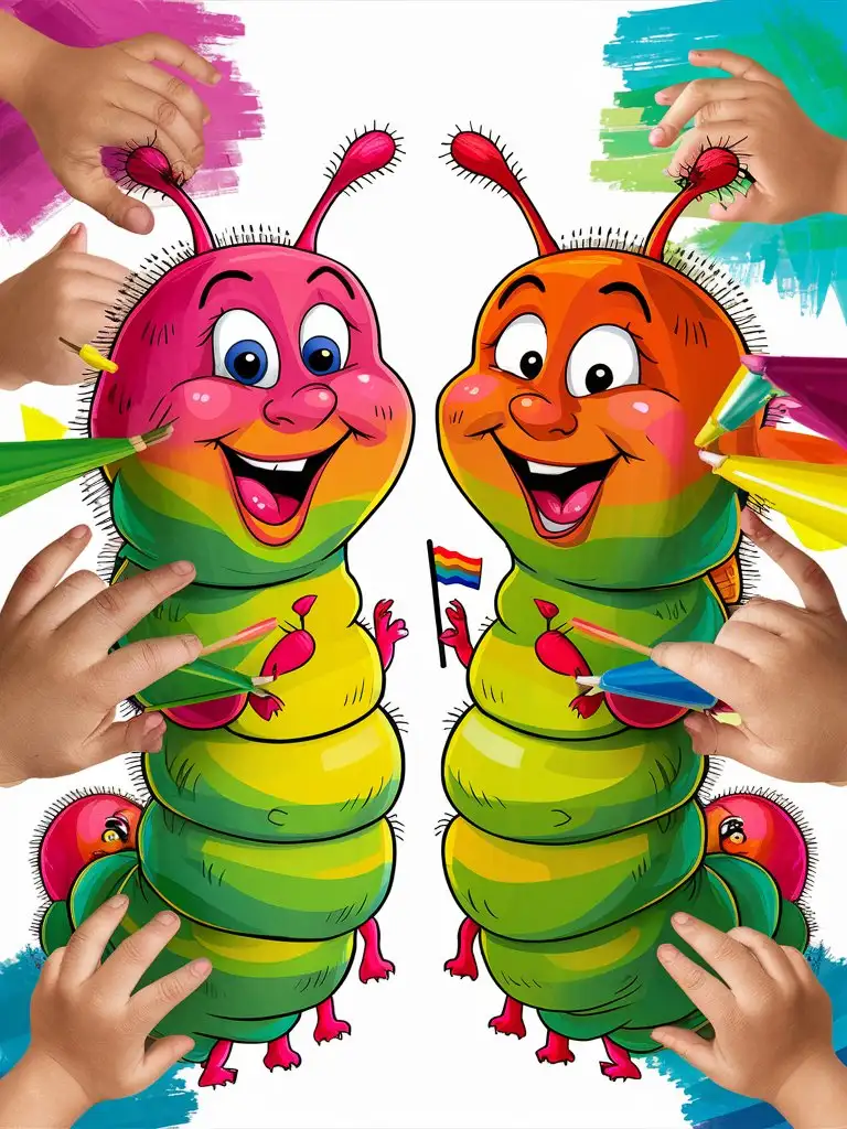 Cheerful-Cartoon-Caterpillars-Identical-Friends-with-Colorful-Coats