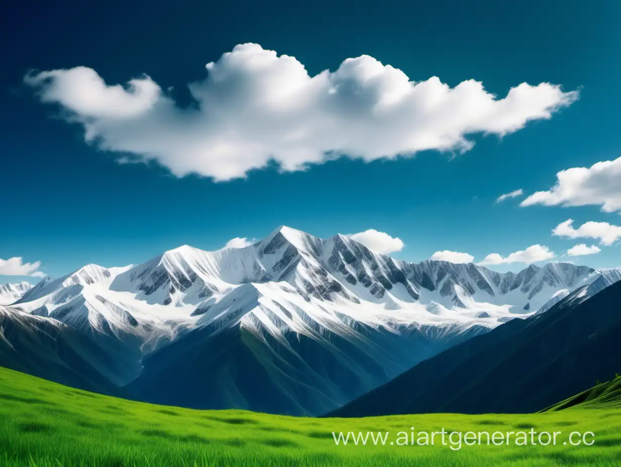 SnowCapped-Mountains-Beneath-a-Clear-Blue-Sky-with-Lush-Green-Foreground