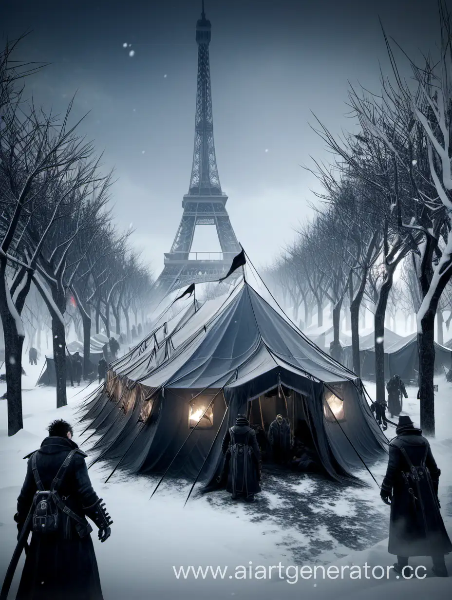 frostpunk coming  Paris epidemic   tent outdoors in the snow