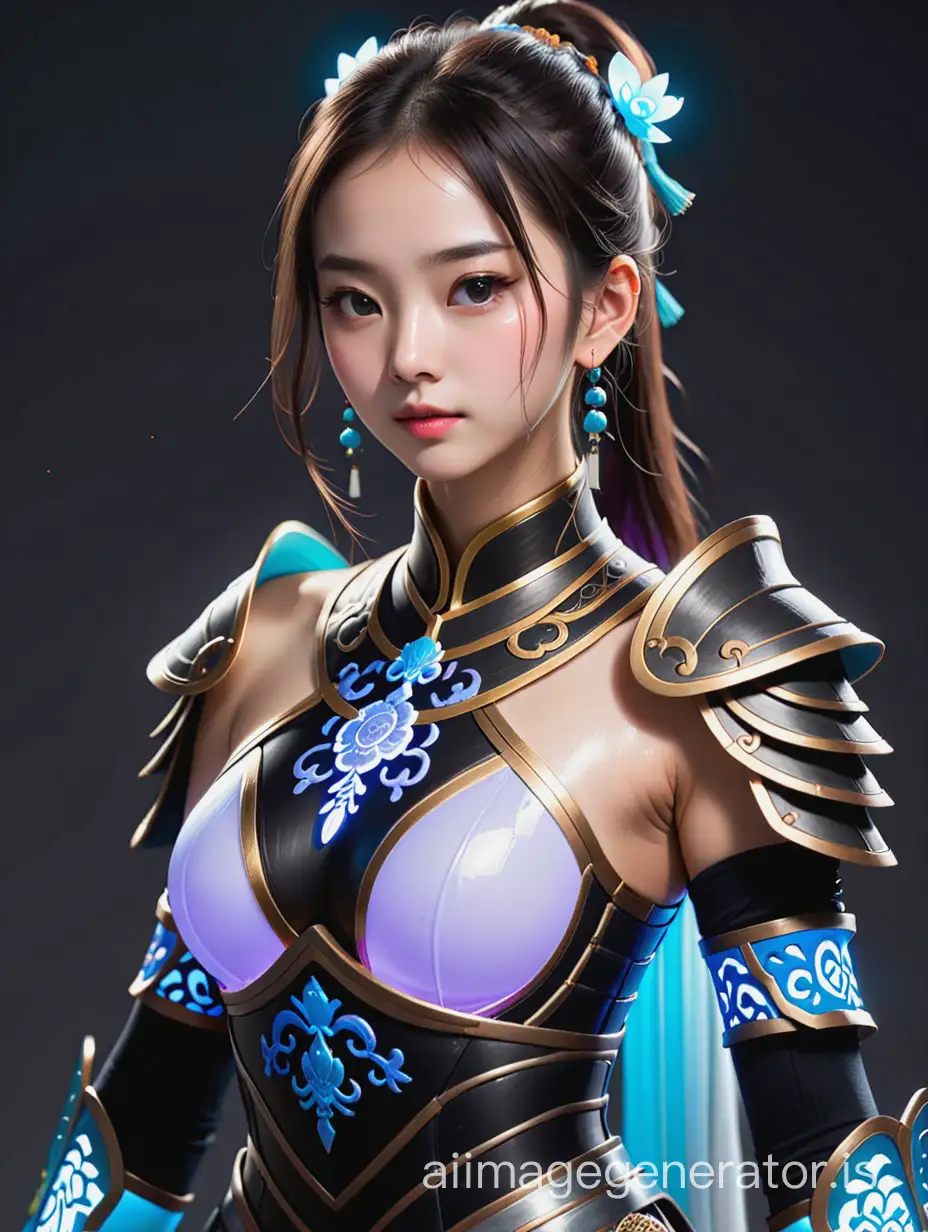 Elegant-Ancient-Chinese-Warrior-Graceful-Woman-in-Black-Light-Armor