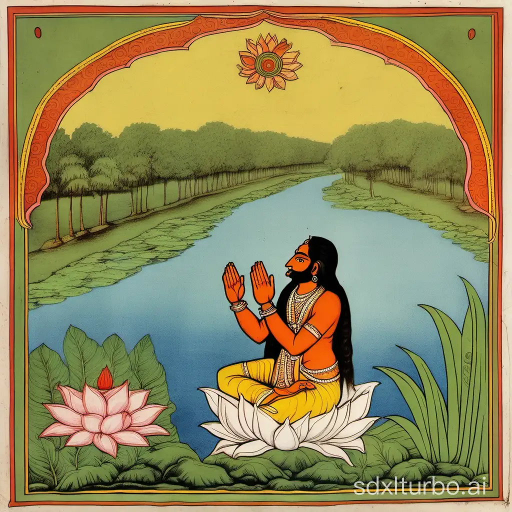 Saint-Praying-to-Lord-Vishnu-by-the-Riverside